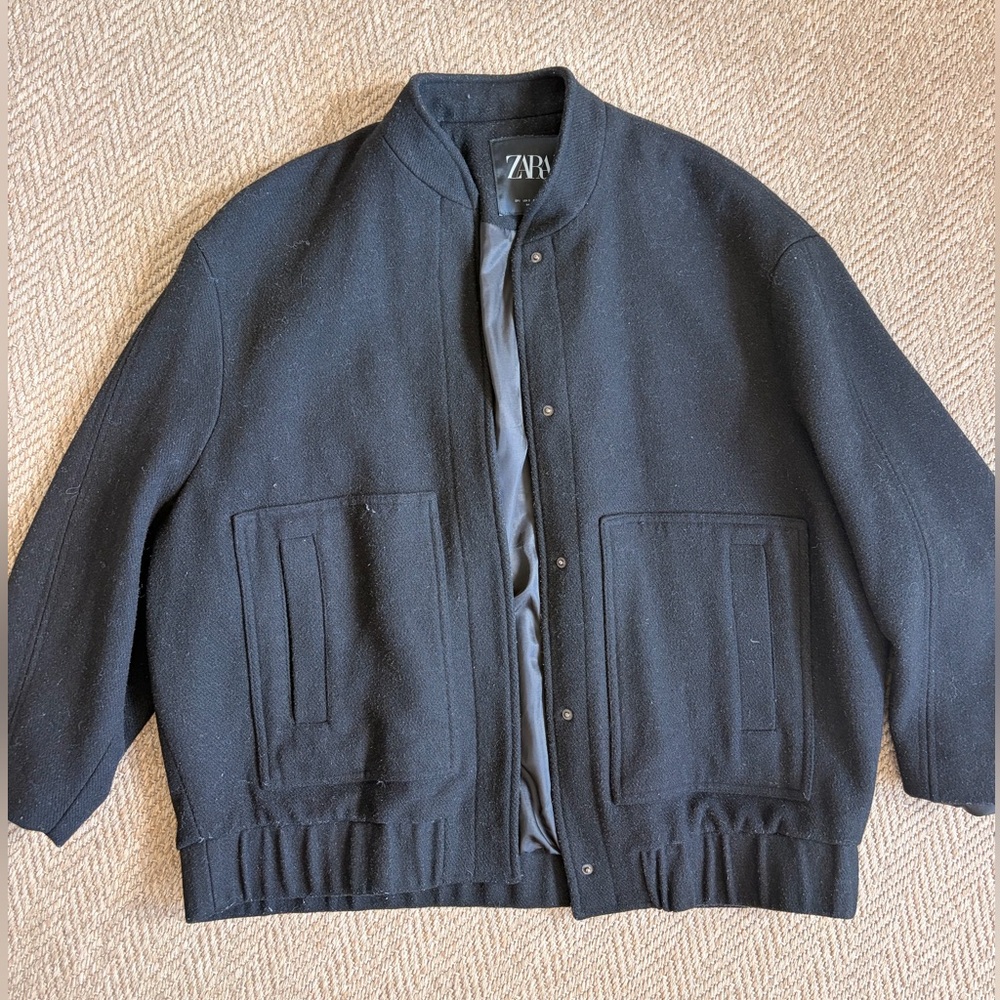 Zara Black Knit Bomber Jacket Size Small
